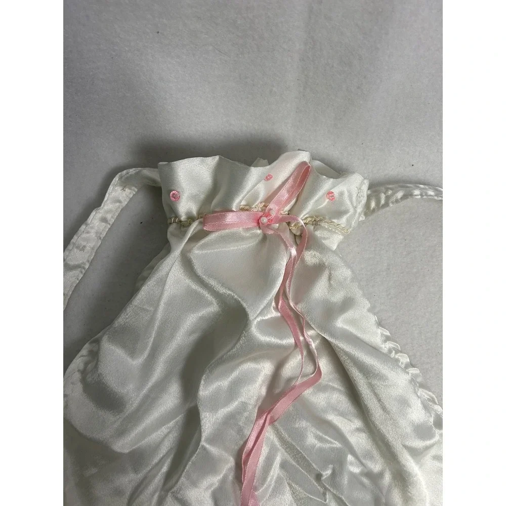 Coquette Balletcore Girls White Satin‎ Pink Ribbon Drawstring Backpack